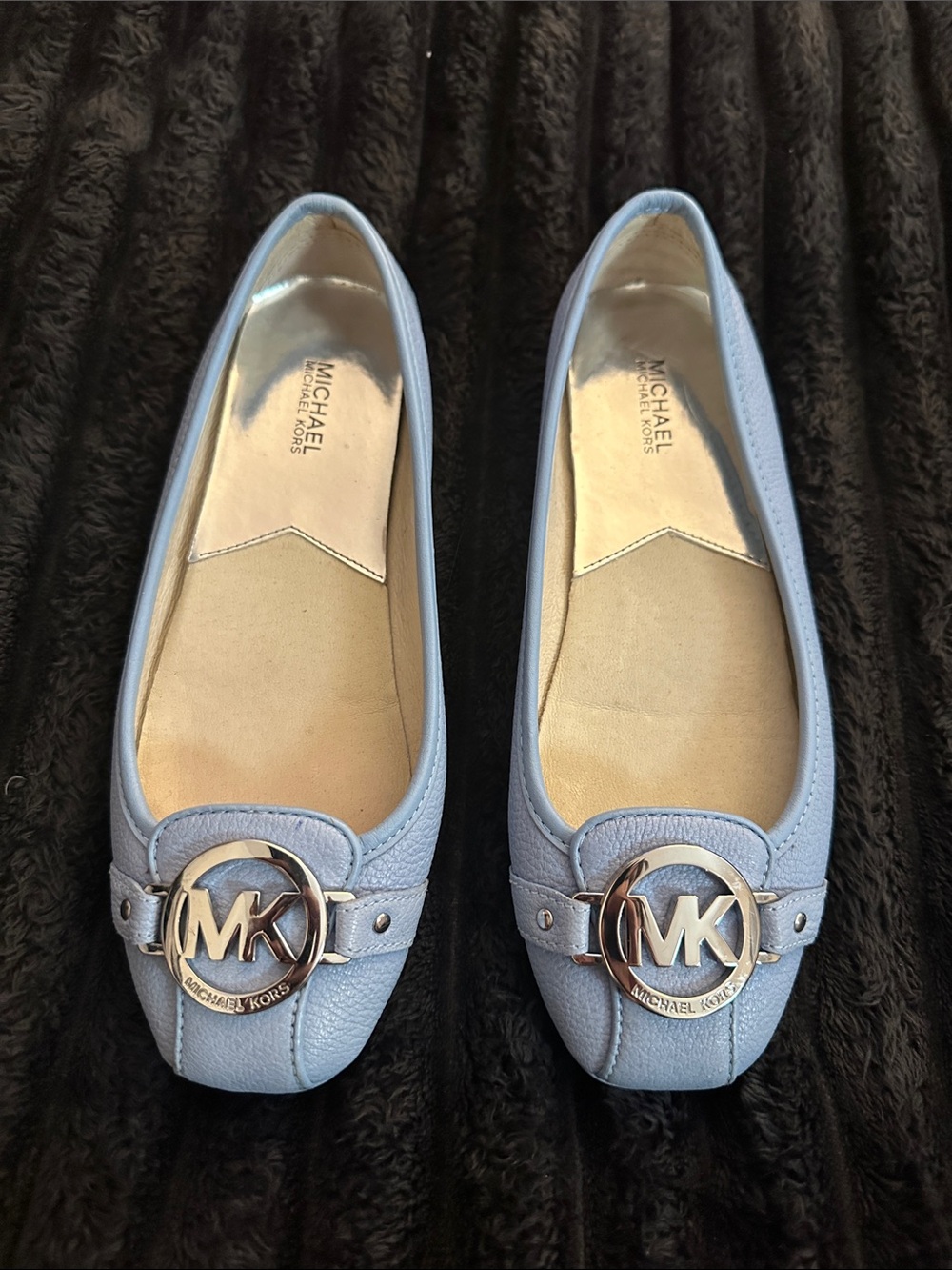 Michael Kors Powder Blue Leather MK Logo Ballet Flats